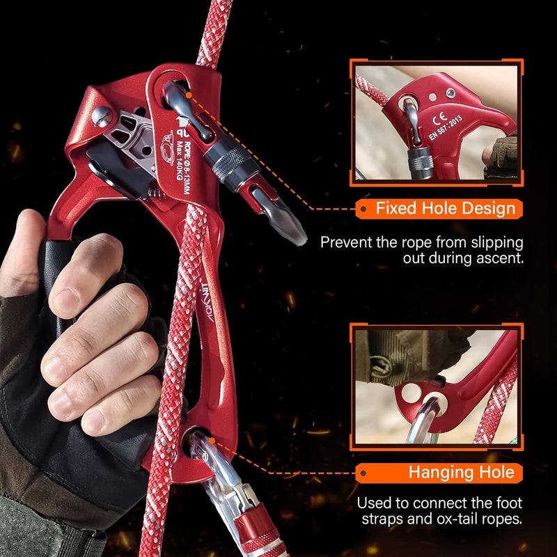 AOKWIT UIAA & CE Certified Rope Ascender Aluminum Alloy Rock Climbing Gear Strong Rigging Rappelling Equipment for Rock Tree Climbing Arborist Rescue Mountaineering Caving - Image 3